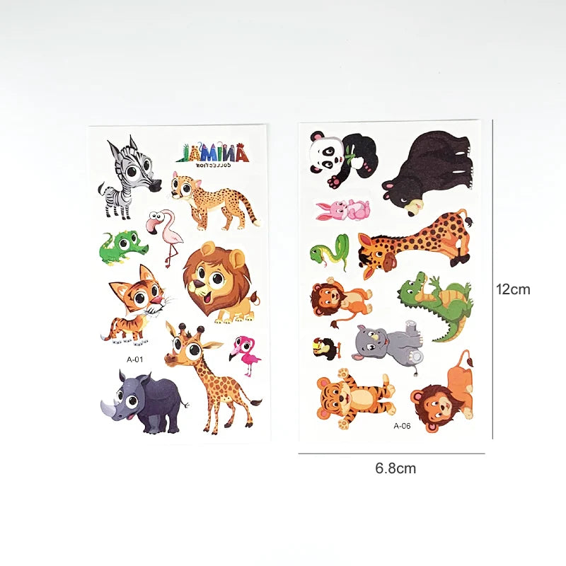 10 Sheets/Set  Fake Tattoo Stickers Cartoon Animal Temporary Tattoos for Kids Arms Body DIY Waterproof Tattoo