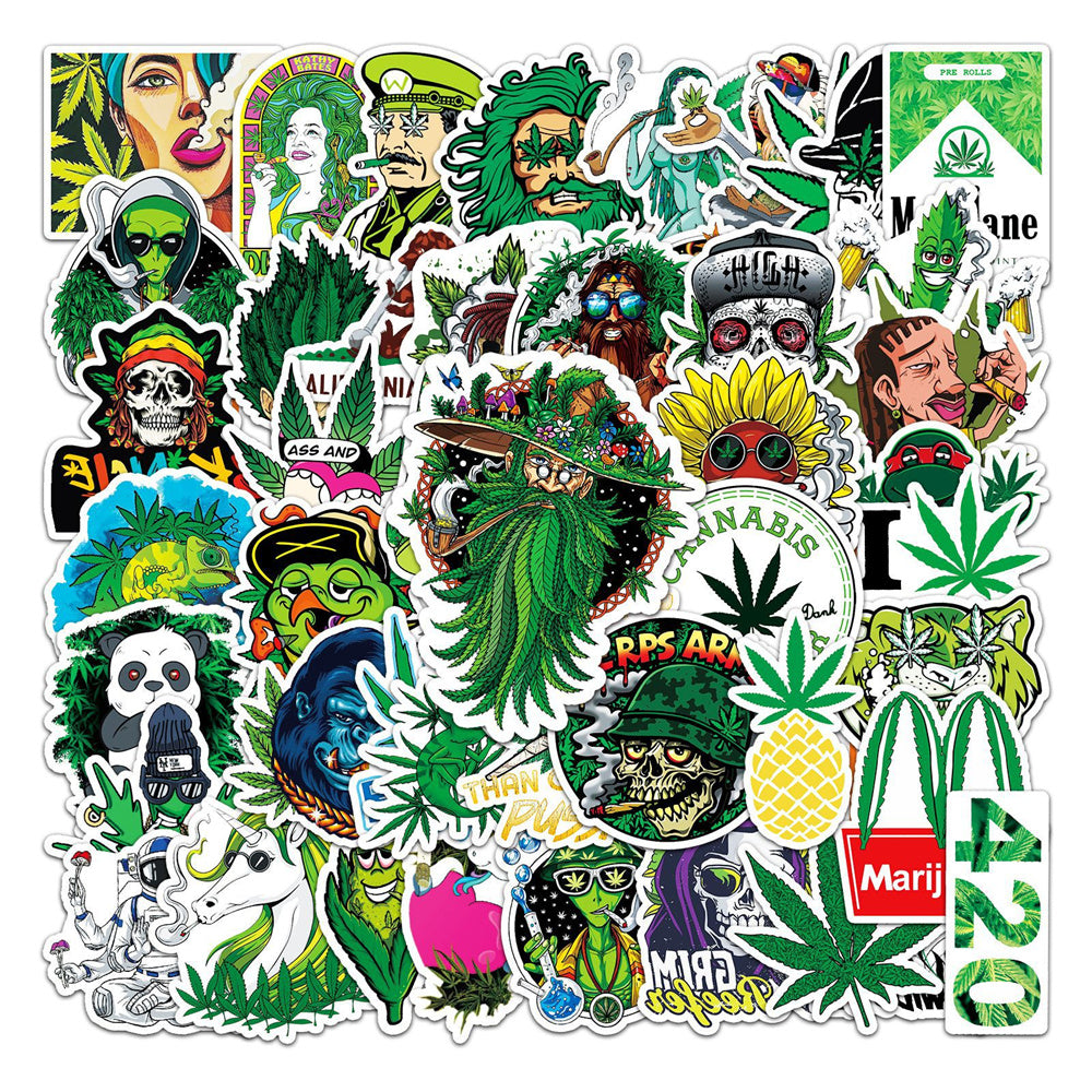 50PCS Weed Leaves Spoof Characters Graffiti Stickers Personalized Motorcycle Luggage Waterproof Stickers