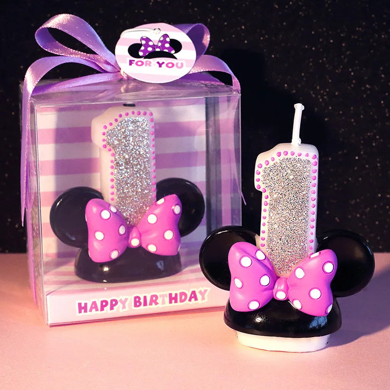 Birthday Gift  Cartoon Minnie Candles for Children Birthday Party Number 0 - 9 Cake Topper Decorations Safe Smokeless 1pcs/lot