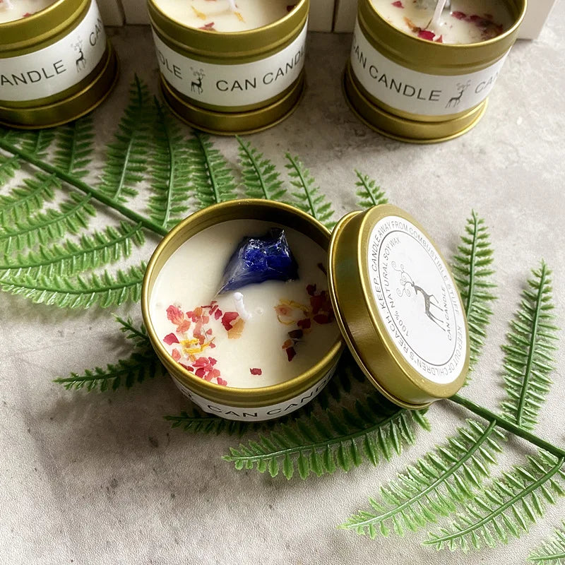 Scented Long Lasting Soy Candles Crystal Stone Dried Flower Fragrance Smokeless   for Home Decorstion  Jar