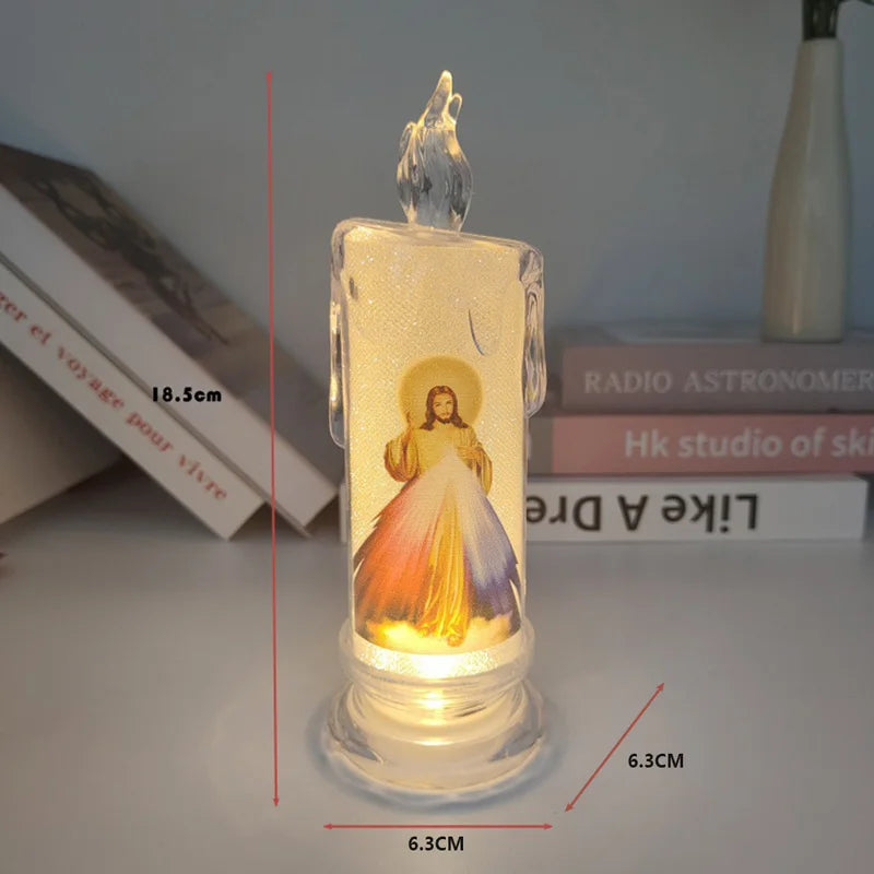 Jesus Catholic Christian Religious Ceremony Virgin Electronic Flameless LED Devotional Prayer Candles Light Religious Decoration