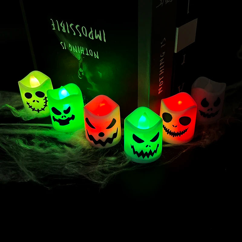 6pcs Halloween Led Ghost Pumpkin Candle Light Glowing Lamp Halloween Party Home Bar Decoration Haunted House Horror Props