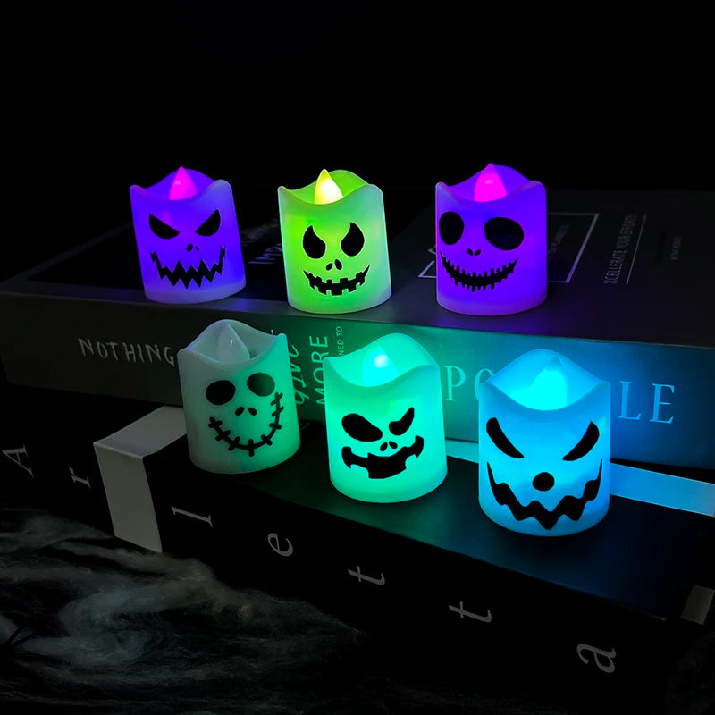 6pcs Halloween Led Ghost Pumpkin Candle Light Glowing Lamp Halloween Party Home Bar Decoration Haunted House Horror Props