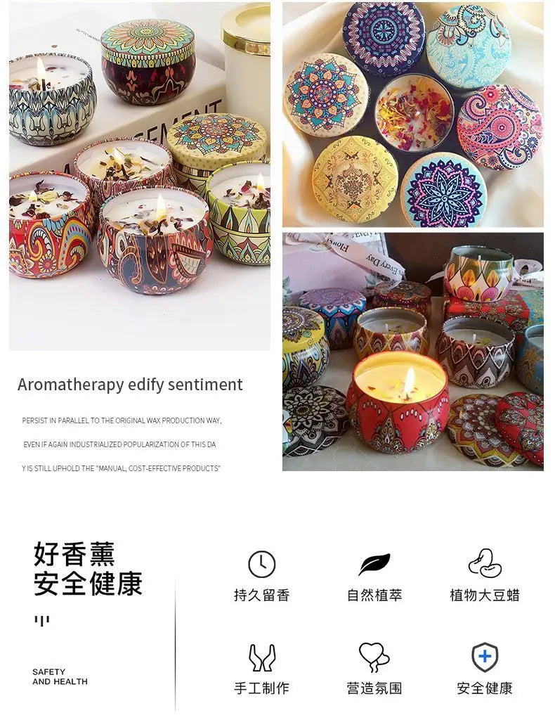 Ethnic Dried Flower Aromatherapy Candle Home Living Room Sleep Aid Bedroom Aromatherapy Candle Gift Box Wedding Companion Gift