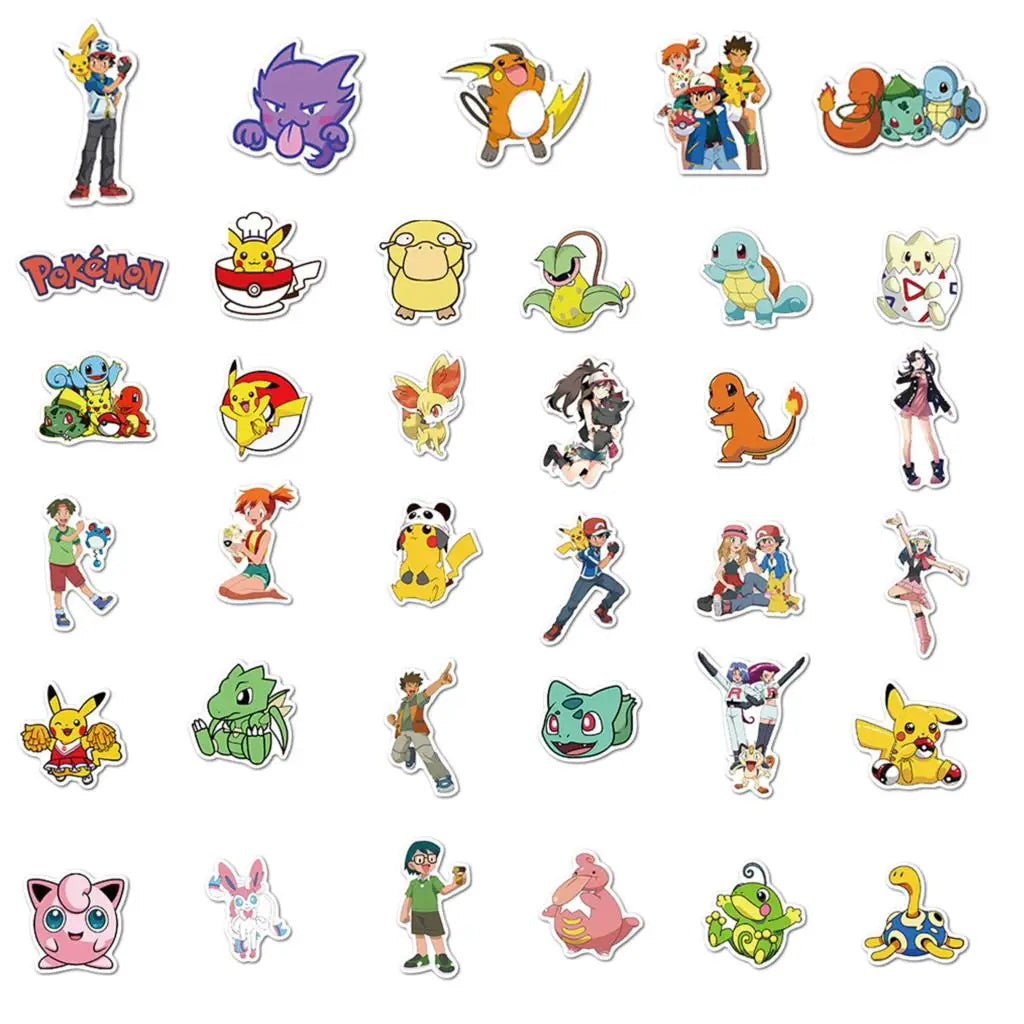 50/100Pcs Pokemon Stickers Kawaii Pikachu Skateboard Bicycle Guitar Laptop Kids Waterproof Stiker Toys