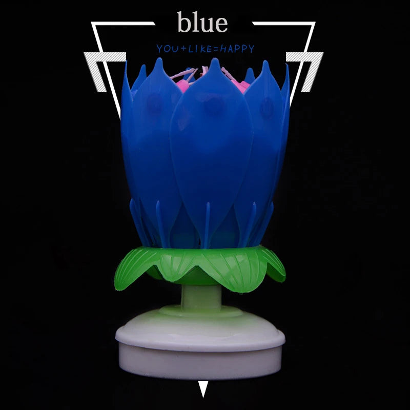 Musical Candle Flower Lotus Rotating Birthday Candle Cake Cupcake Candle LED Festive Electric Flower Candle Singing