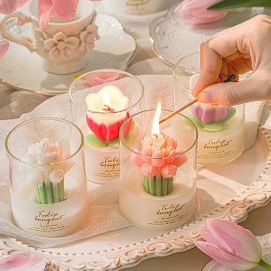 Tulip Hand Flower Shaped Scented Candle Cup Lover Flower Scented Candle Ins Atmosphere Scent Gift Box