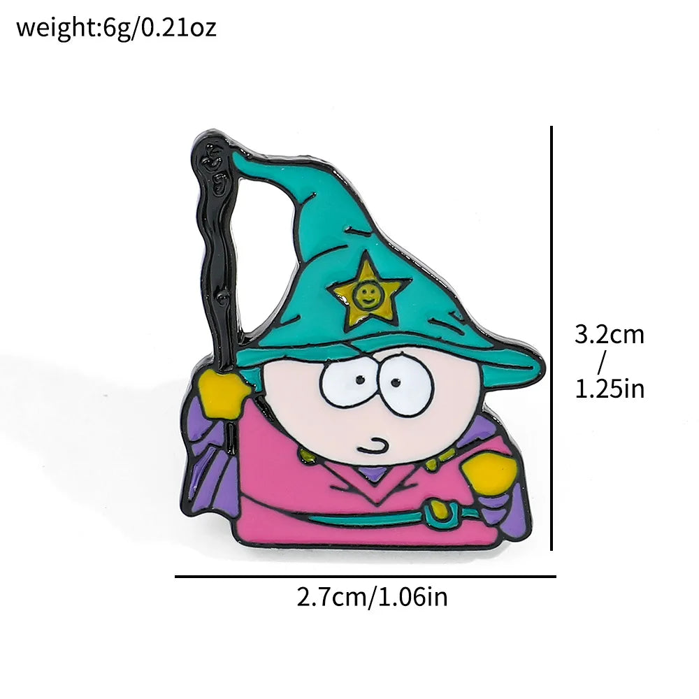 7 Pcs Cartoon Park TV Cartman Figure Badges Lapel Pins Backpacks Metal Enamel Cute Badge Clothes Jewelry South Accessories