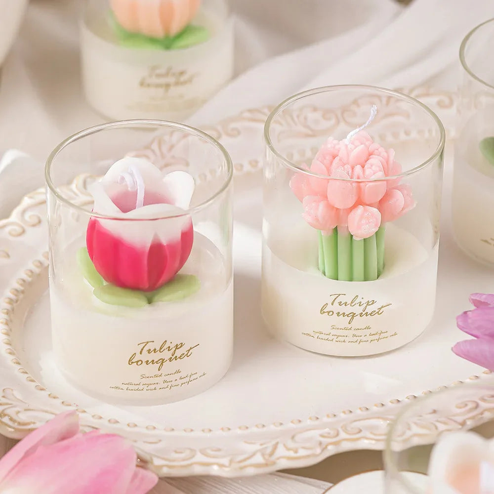 Tulip Hand Flower Shaped Scented Candle Cup Lover Flower Scented Candle Ins Atmosphere Scent Gift Box