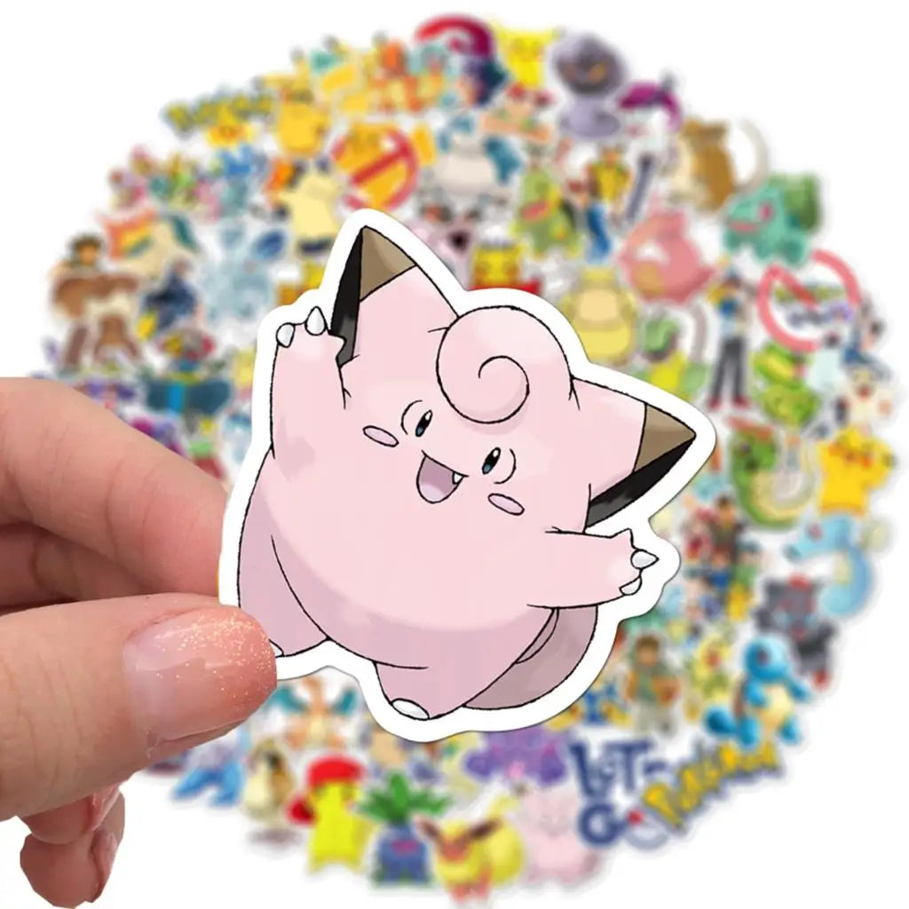 50/100Pcs Pokemon Stickers Kawaii Pikachu Skateboard Bicycle Guitar Laptop Kids Waterproof Stiker Toys