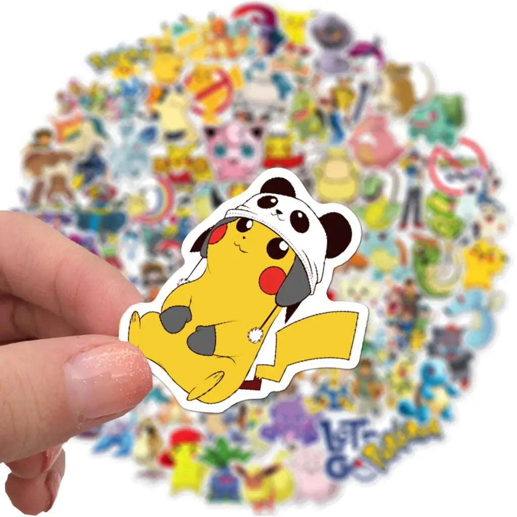 50/100Pcs Pokemon Stickers Kawaii Pikachu Skateboard Bicycle Guitar Laptop Kids Waterproof Stiker Toys