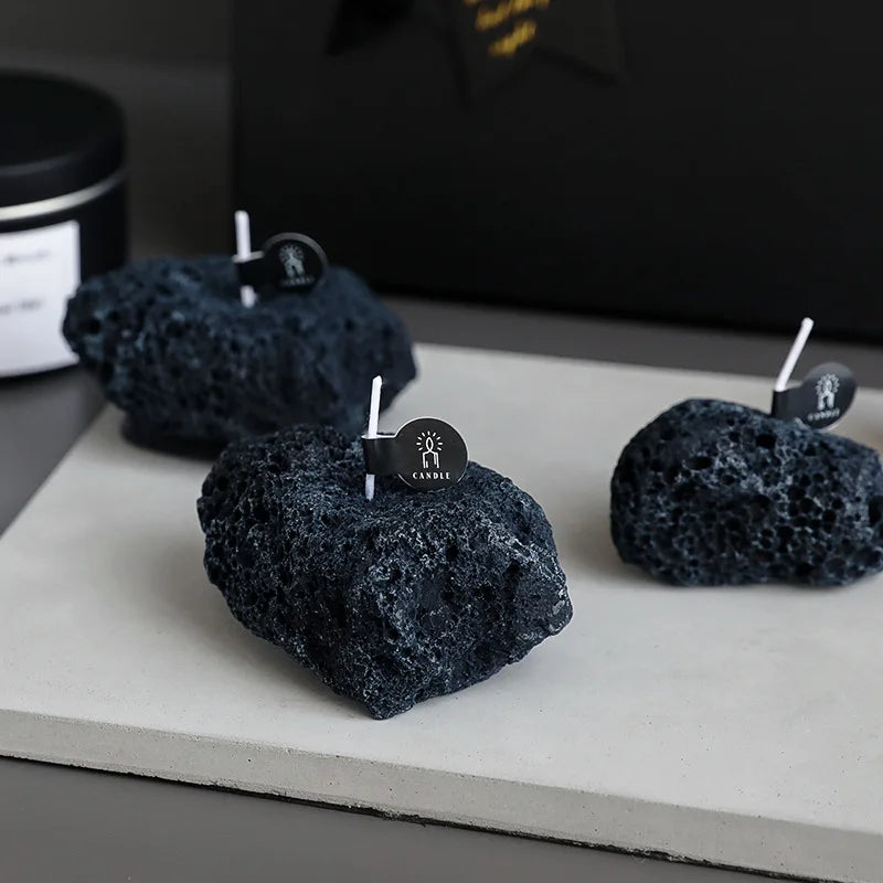 Creative Cool Simulation Meteorite Aroma Candle Modern Home Desktop Decorative Ornament Black Stone Aroma Candle Birthday Gifts